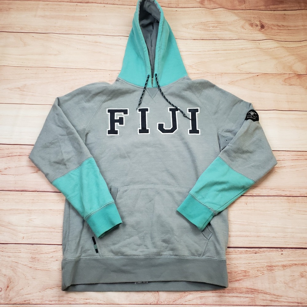 Vissla Fiji Hoodie Mens Small Grey Teal Colorblock‎ Pullover Surf Surfing Adult